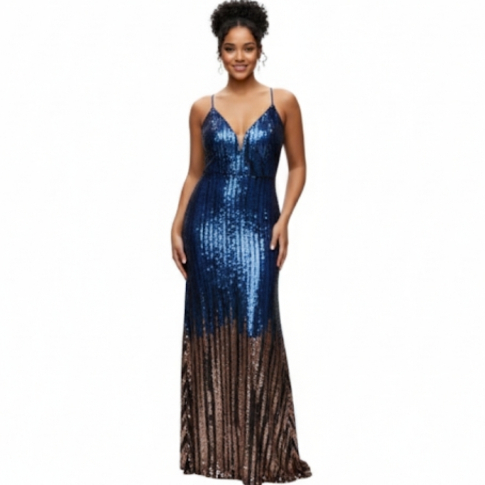 NT Sparkling Blue and Gold Maxi Dress